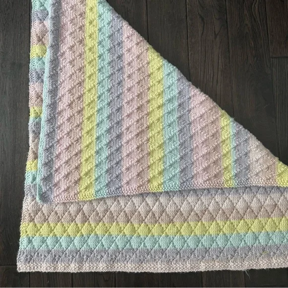 Colorful Striped Handmade Knit Baby Blanket - Picture 3 of 6